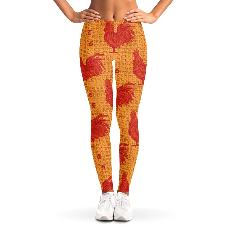 Chinese Rooster Pattern Print Women's Leggings