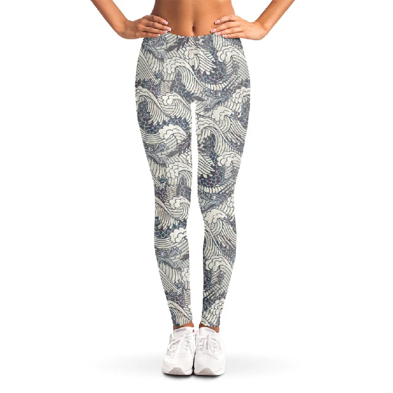 Chinese Sea Dragon Pattern Print Women's Leggings