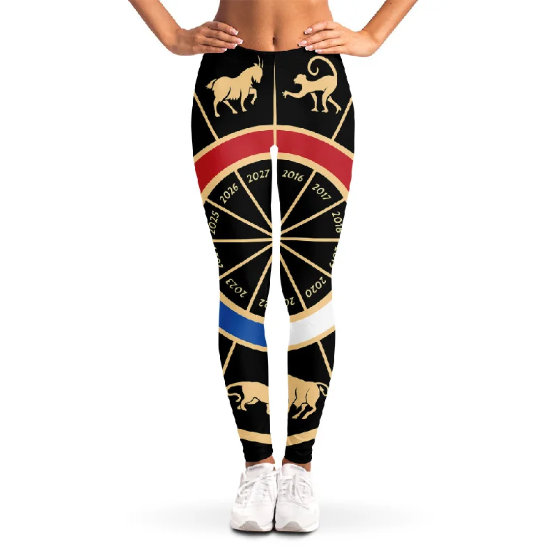 Chinese Zodiac Calendar Wheel Print Women's Leggings