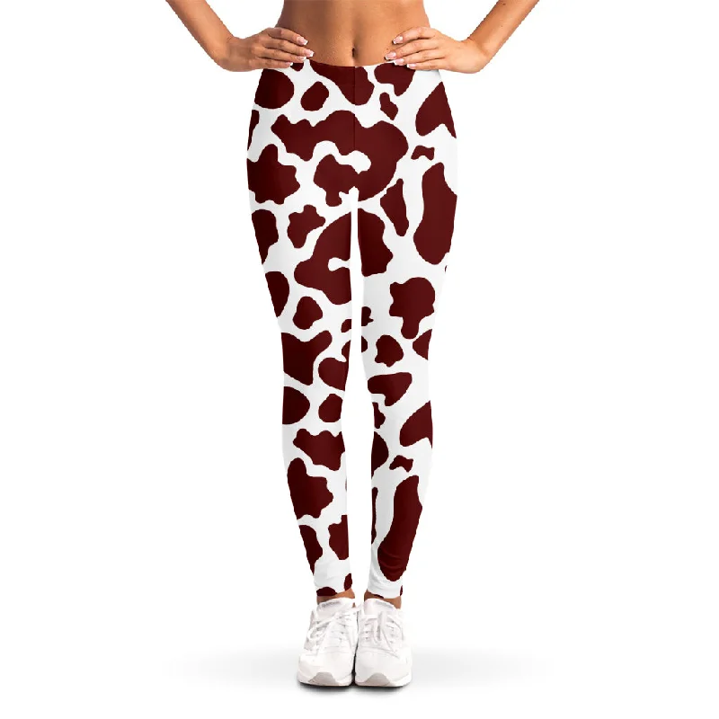 Factory Direct Sale Chocolate Brown And White Cow Print Women's Leggings