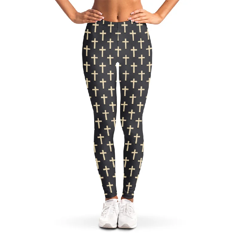 Christian Cross Pattern Print Women's Leggings