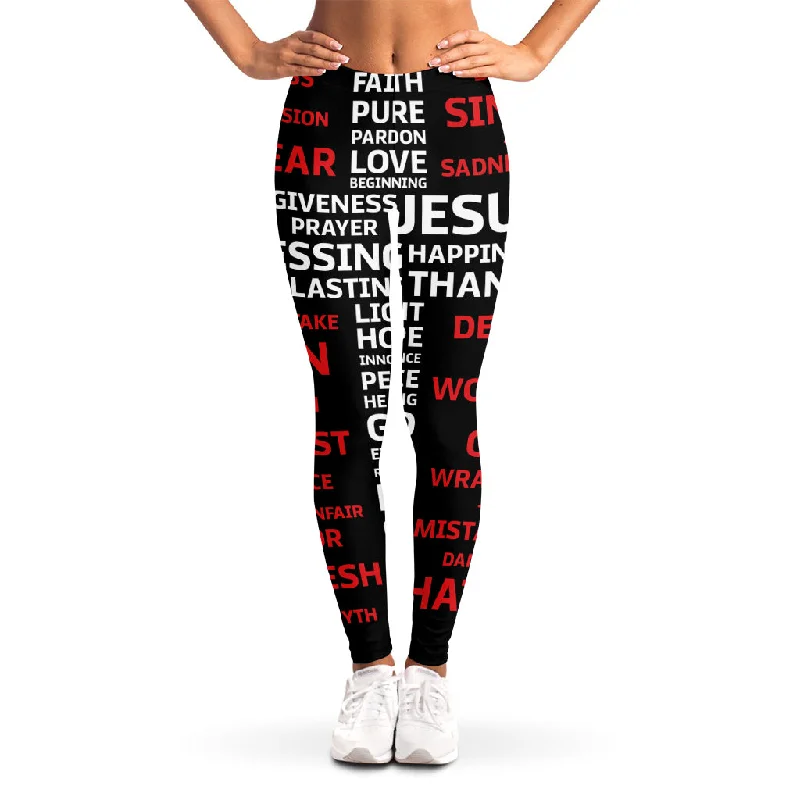 Christian Cross Religious Words Print Women's Leggings