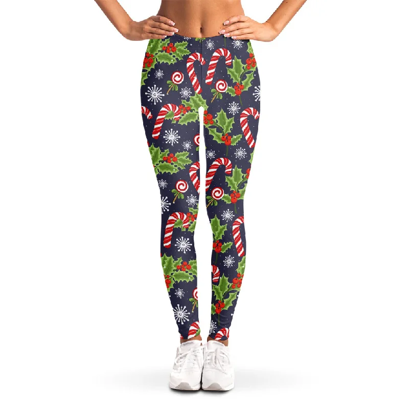 Christmas Berry And Candy Pattern Print Women's Leggings