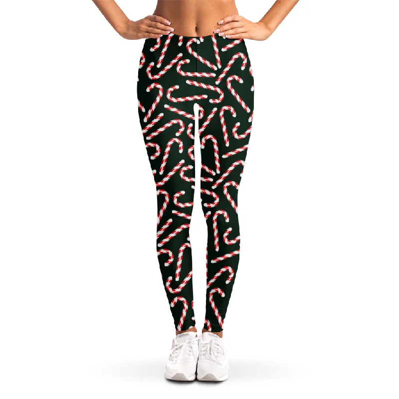 Christmas Candy Cane Pattern Print Women's Leggings