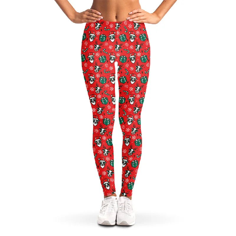 Christmas Cow Pattern Print Women's Leggings