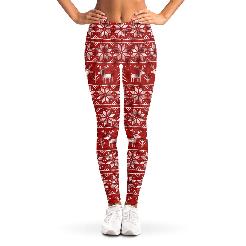 Christmas Deer Knitted Pattern Print Women's Leggings