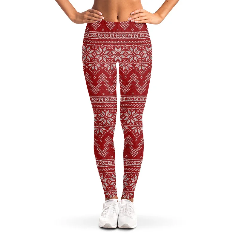 Christmas Festive Knitted Pattern Print Women's Leggings