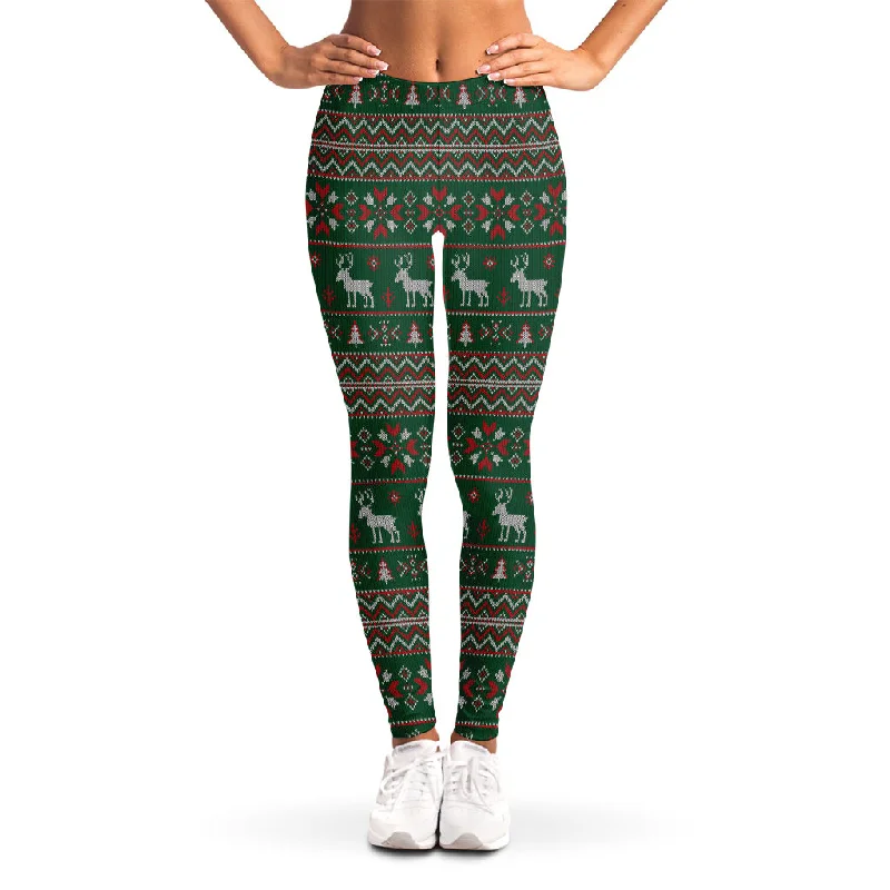 Christmas Holiday Knitted Pattern Print Women's Leggings