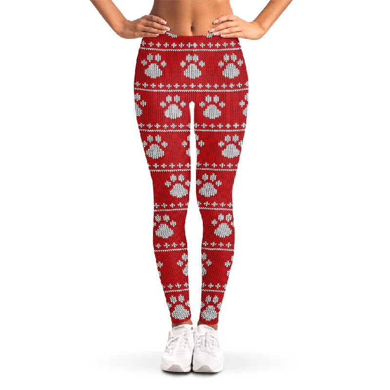 Christmas Paw Knitted Pattern Print Women's Leggings