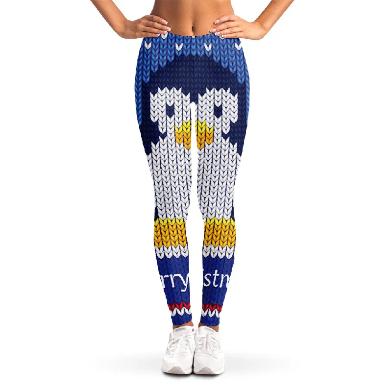 Christmas Penguin Knitted Print Women's Leggings