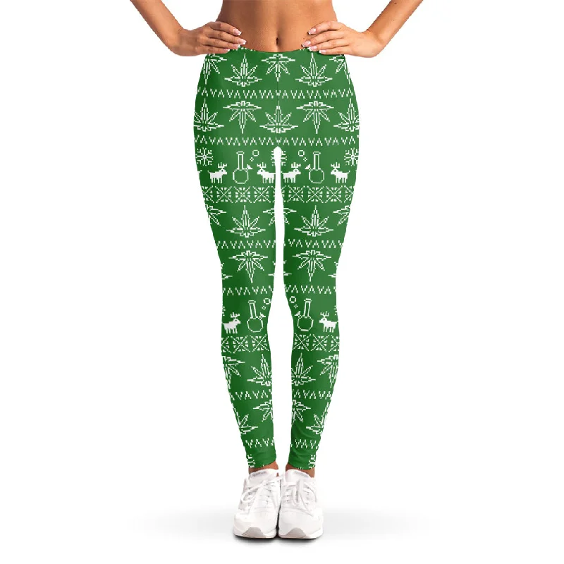 Christmas Pot Leaf Pattern Print Women's Leggings