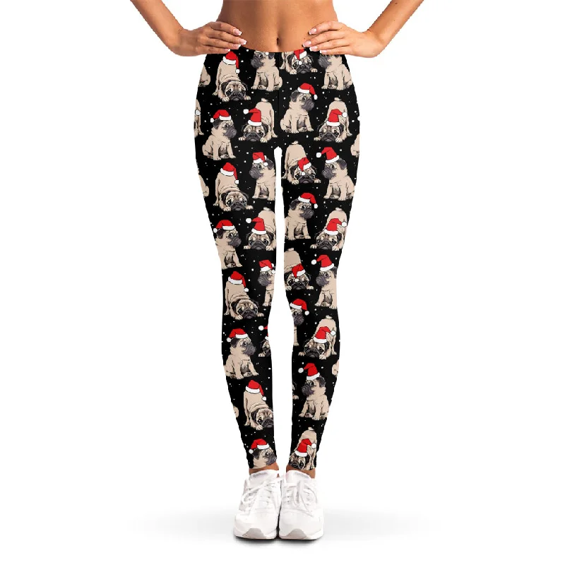 Christmas Santa Pug Pattern Print Women's Leggings