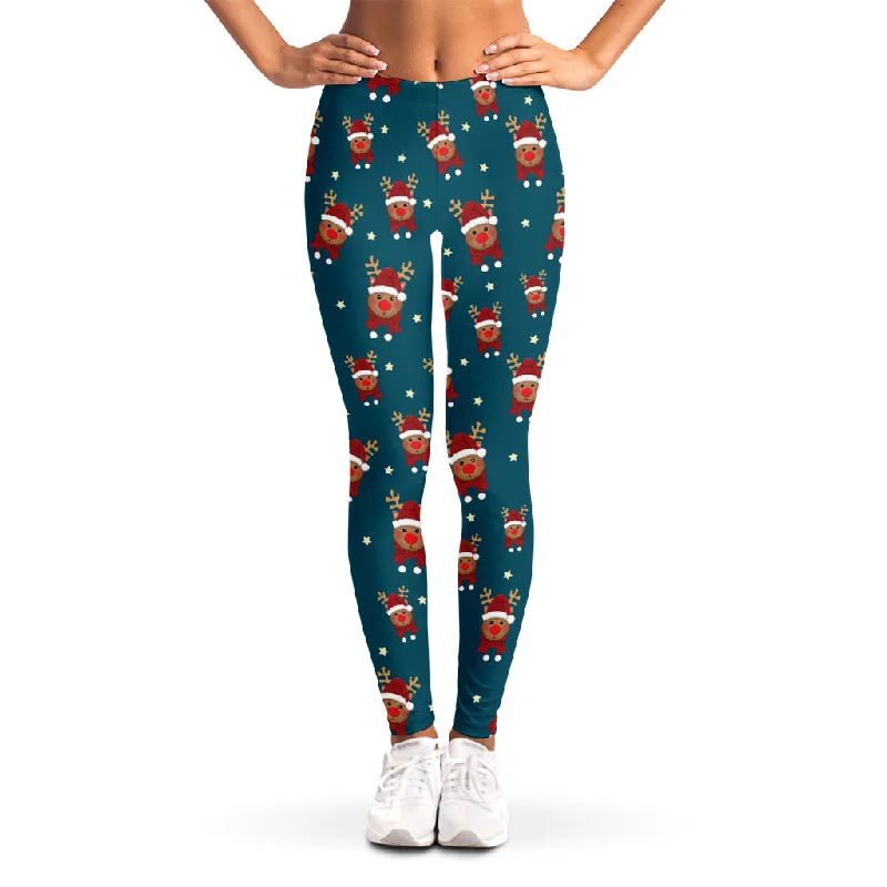 Christmas Santa Reindeer Pattern Print Women's Leggings