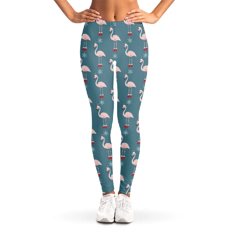 Christmas Snowy Flamingo Pattern Print Women's Leggings