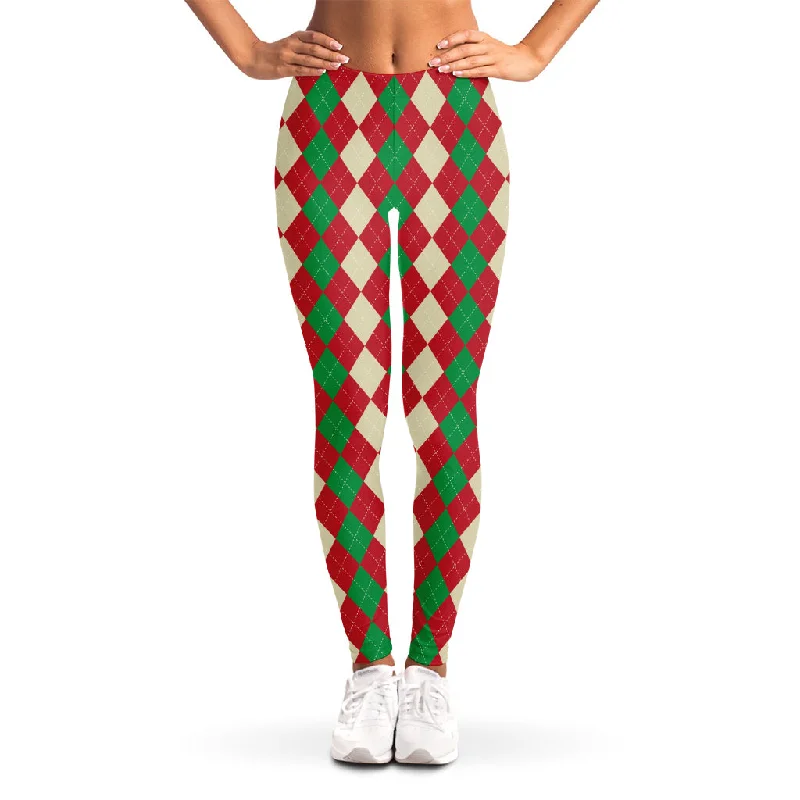 Christmas Themed Argyle Pattern Print Women's Leggings