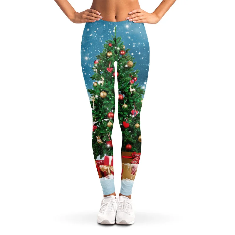 Christmas Tree And Snow Print Women's Leggings