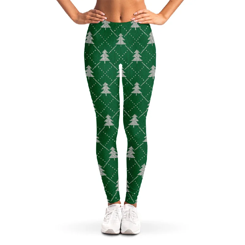 Christmas Tree Knitted Pattern Print Women's Leggings