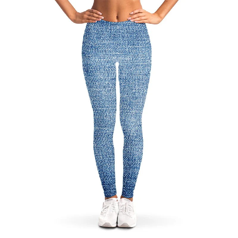 Classic Blue Denim Jeans Print Women's Leggings