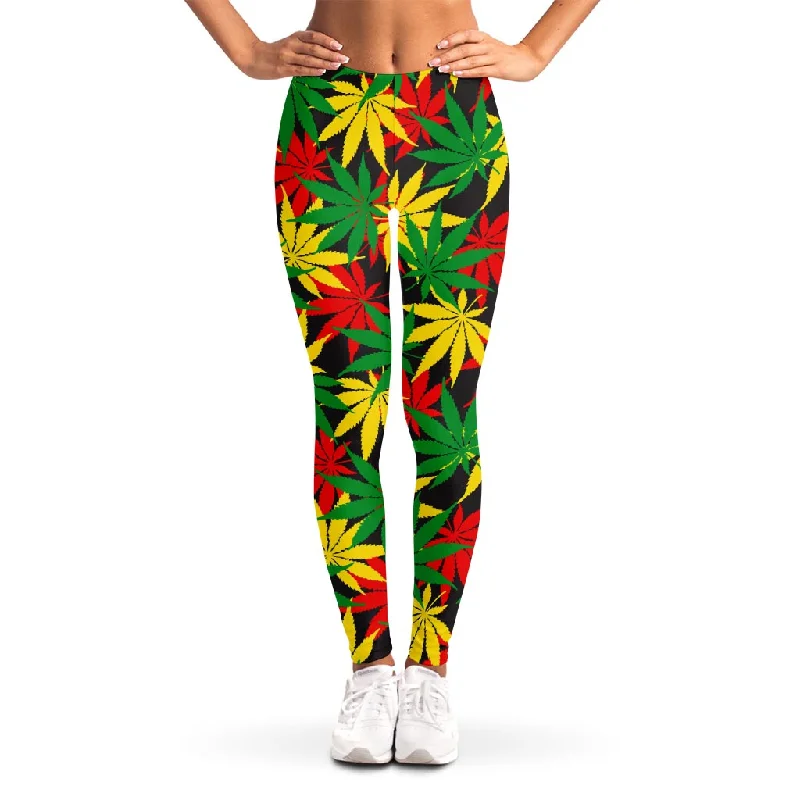 Deep Discounts Classic Hemp Leaves Reggae Pattern Print Women's Leggings