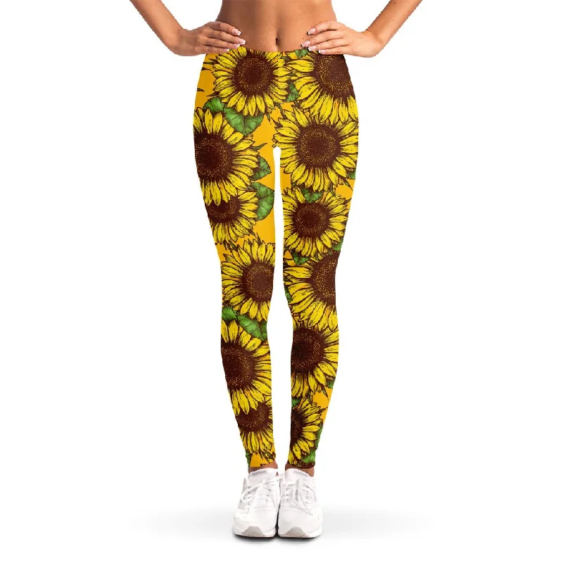 Closeout Classic Vintage Sunflower Pattern Print Women's Leggings