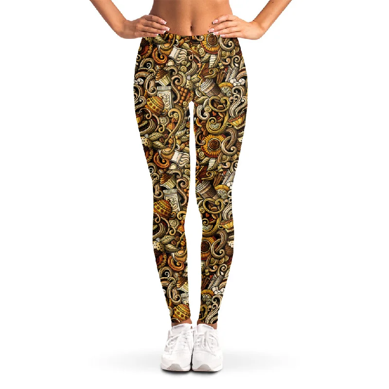 Coffee Drawing Pattern Print Women's Leggings