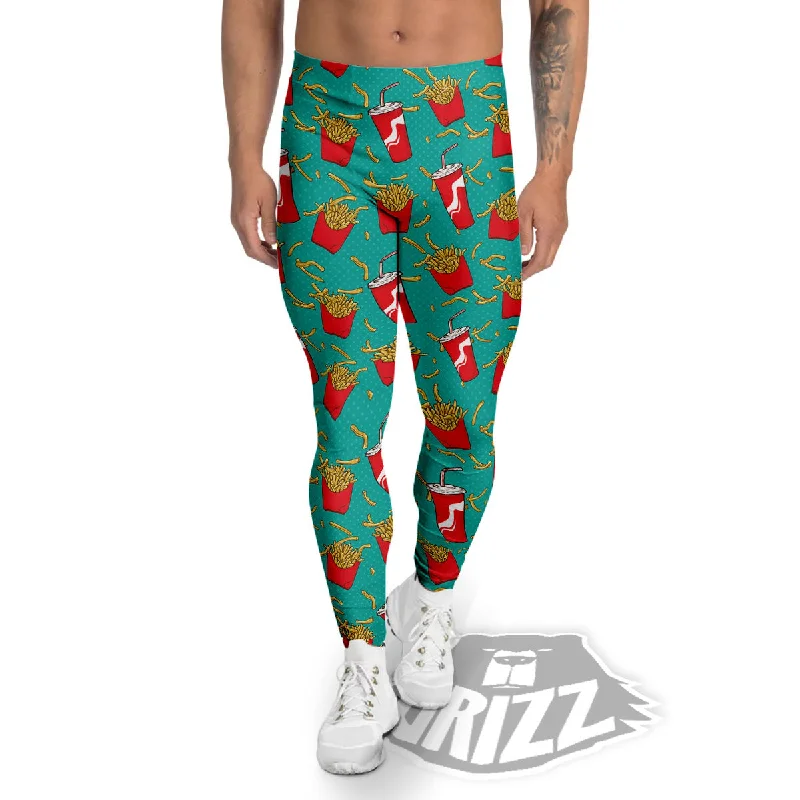 Price Reduction Cola And French Fries Print Pattern Men's Leggings
