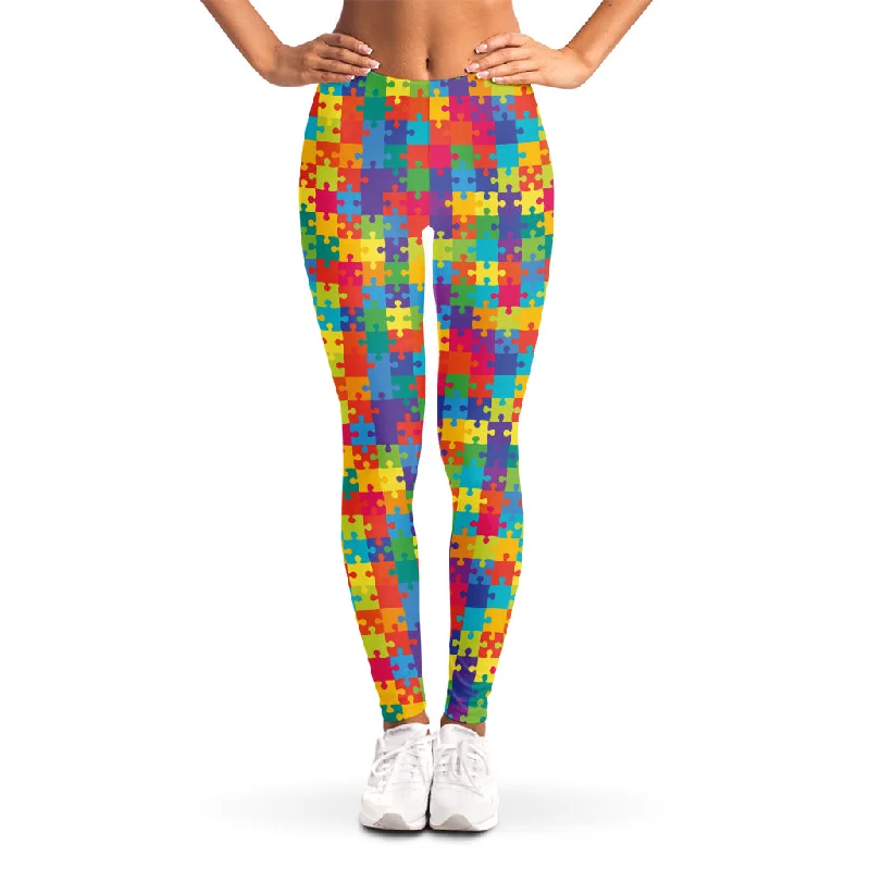 Colorful Autism Awareness Jigsaw Print Women's Leggings