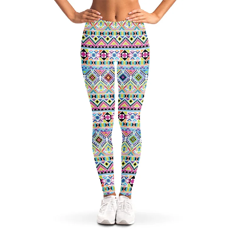 Colorful Aztec Geometric Pattern Print Women's Leggings