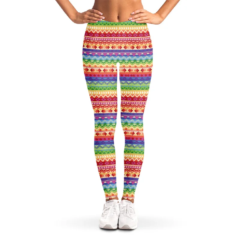 Colorful Aztec Tribal Pattern Print Women's Leggings