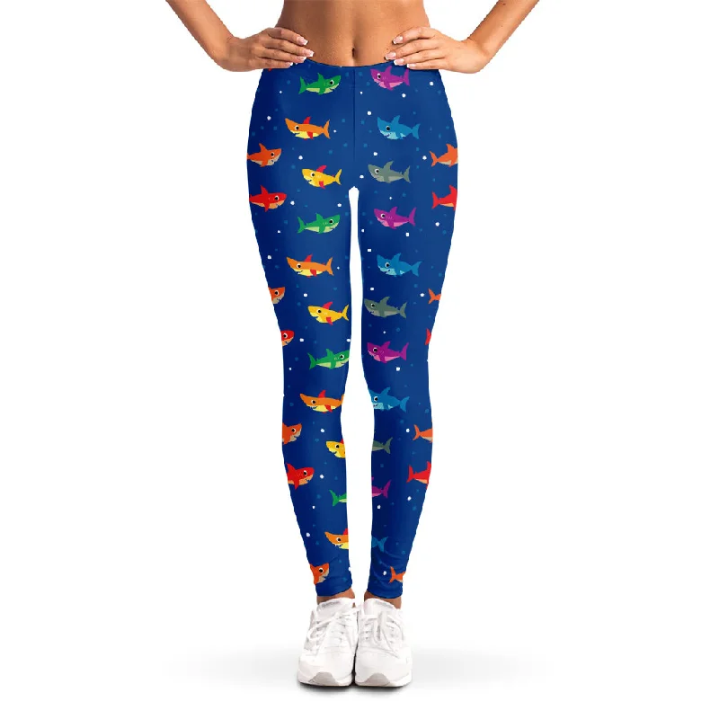 Colorful Baby Sharks Pattern Print Women's Leggings