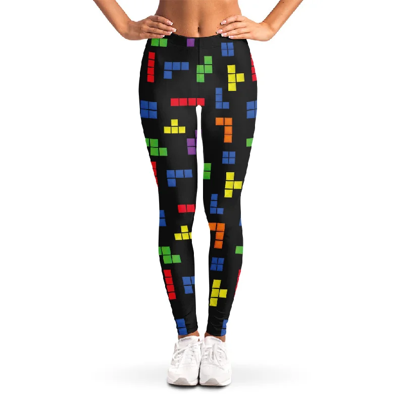 Colorful Block Puzzle Game Pattern Print Women's Leggings