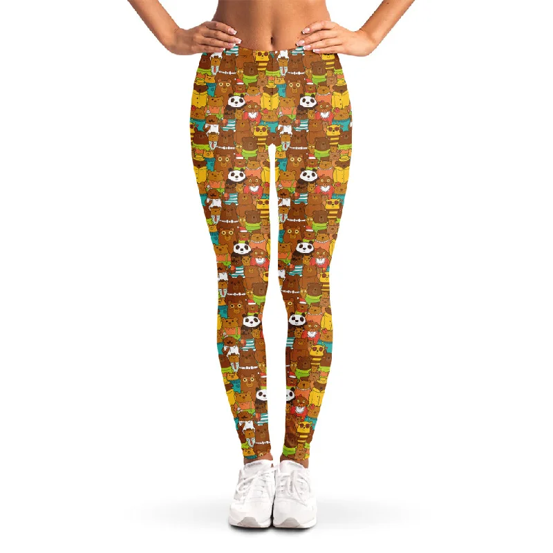 Colorful Cartoon Baby Bear Pattern Print Women's Leggings