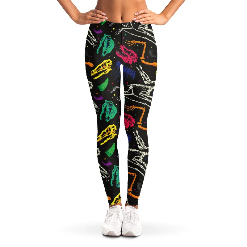 Colorful Dinosaur Fossil Pattern Print Women's Leggings