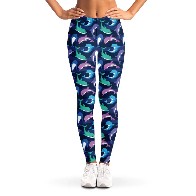 Colorful Dolphin Pattern Print Women's Leggings