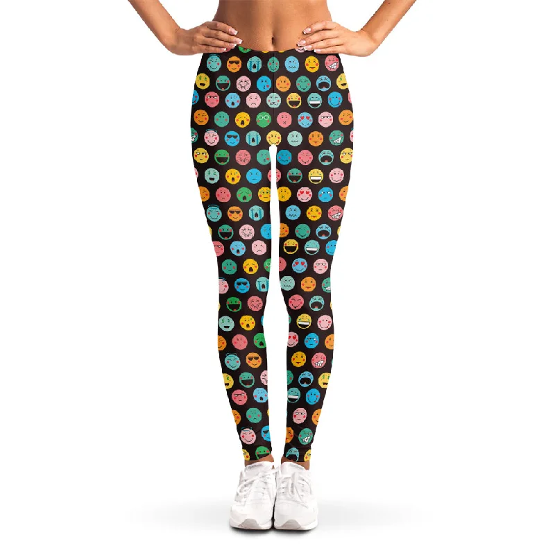 Colorful Emoji Faces Pattern Print Women's Leggings