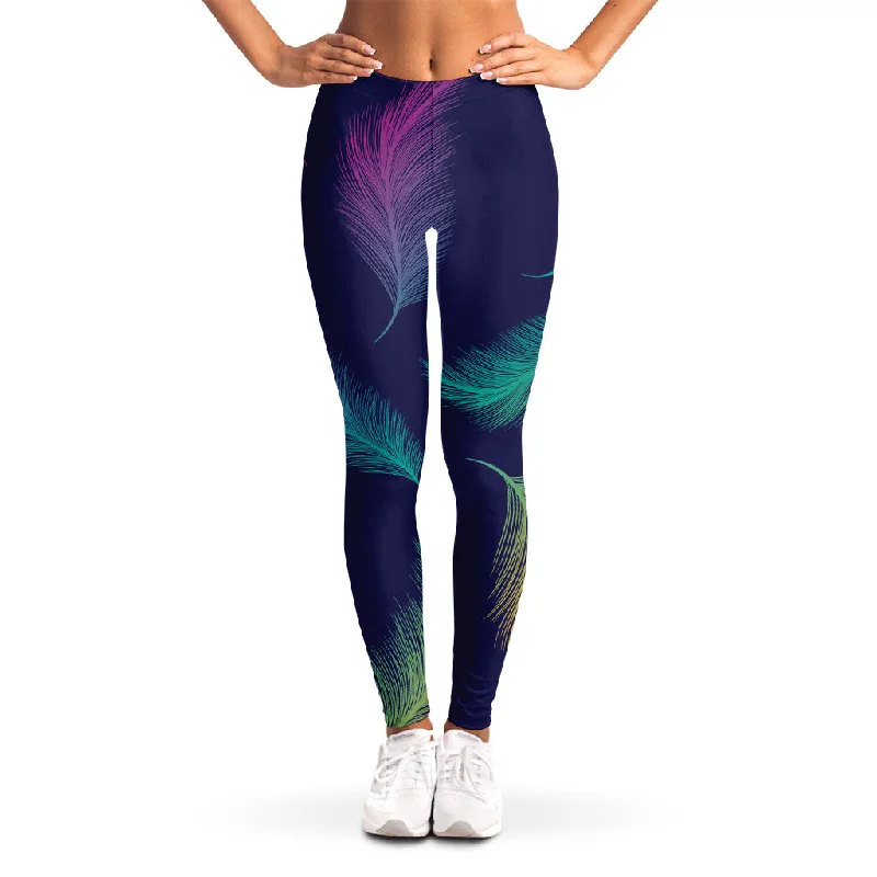 Colorful Feather Pattern Print Women's Leggings