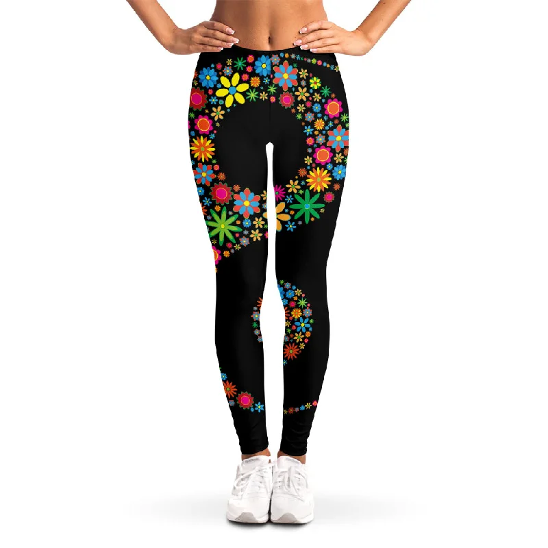 Colorful Flowers Yin Yang Print Women's Leggings