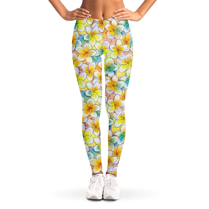 Colorful Frangipani Pattern Print Women's Leggings