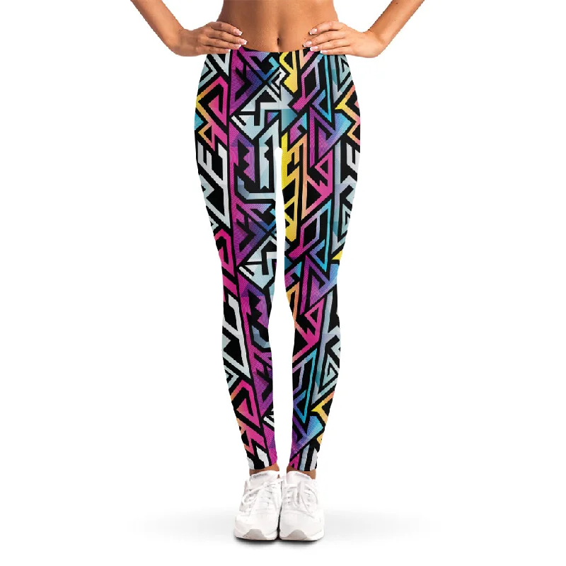 Colorful Geometric Tribal Pattern Print Women's Leggings