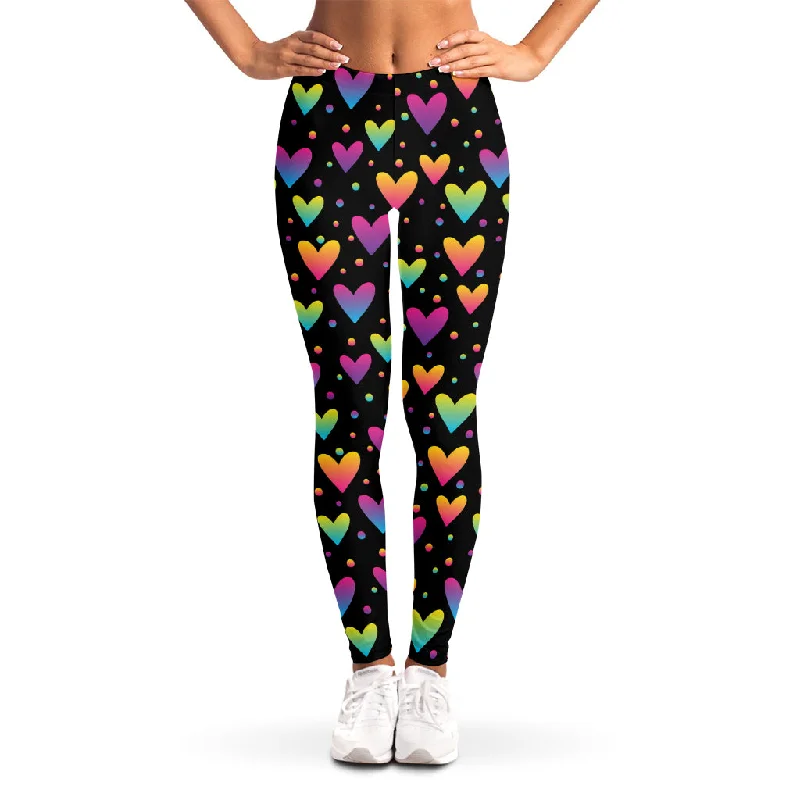 Colorful Heart Pattern Print Women's Leggings