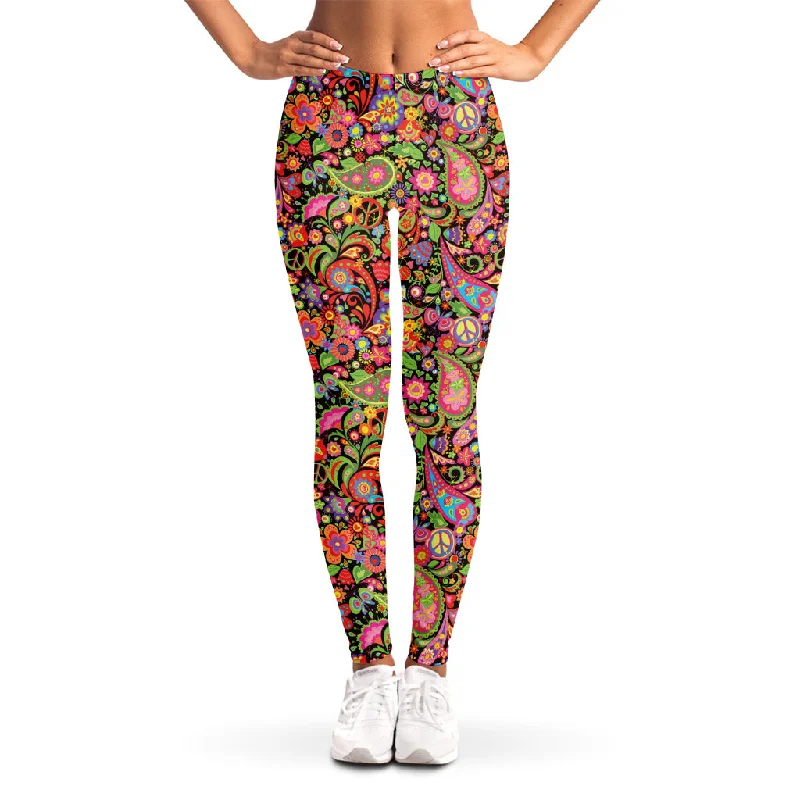 Colorful Hippie Peace Signs Print Women's Leggings