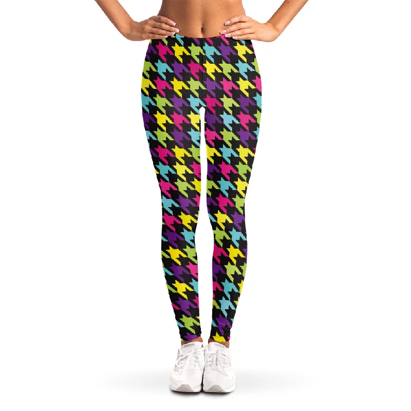 Colorful Houndstooth Pattern Print Women's Leggings