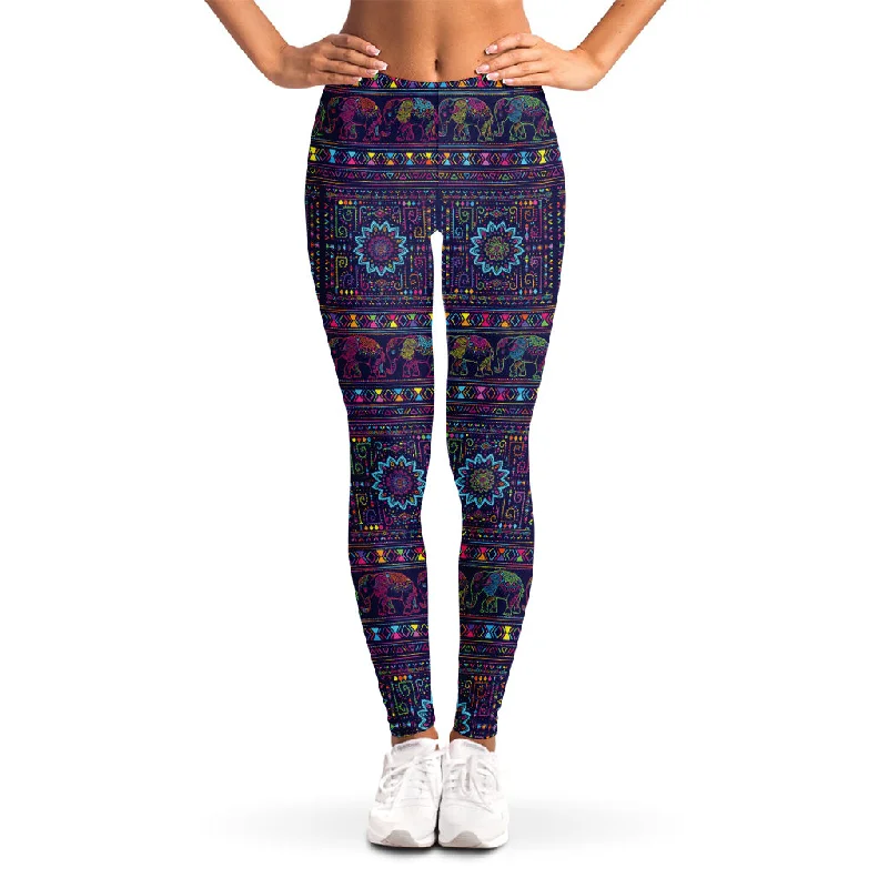 Colorful Indian Elephant Pattern Print Women's Leggings