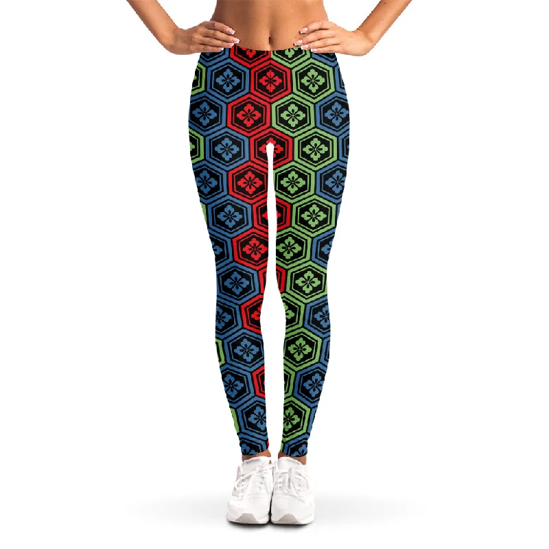 Colorful Japanese Flower Pattern Print Women's Leggings