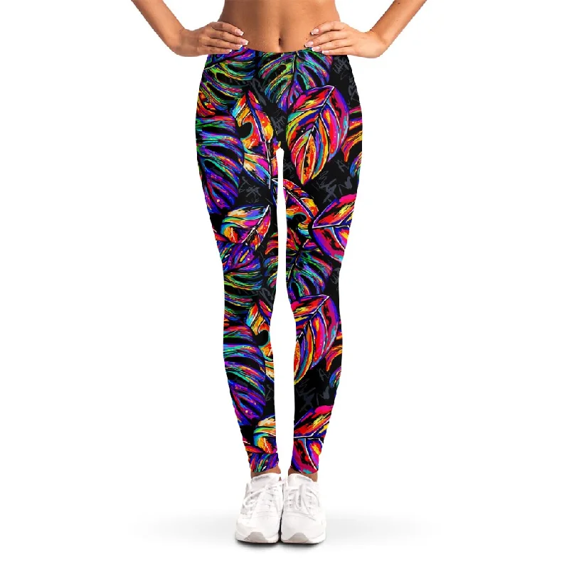Fantastic Deals Colorful Leaf Tropical Pattern Print Women's Leggings