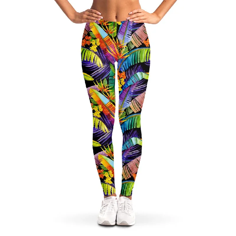 Daily Specials Colorful Leaves Tropical Pattern Print Women's Leggings