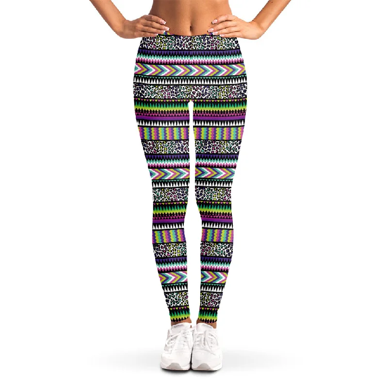 Colorful Leopard Navajo Tribal Print Women's Leggings