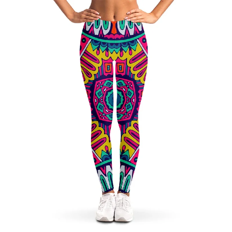 Can't Be Beat Colorful Mandala Bohemian Pattern Print Women's Leggings
