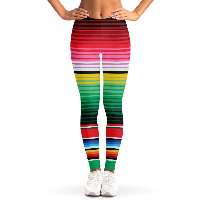 Colorful Mexican Serape Stripe Print Women's Leggings