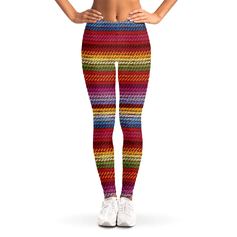 Colorful Mexican Woven Pattern Print Women's Leggings